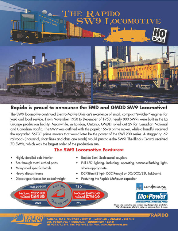 Rapido Trains   EMD SW9 - DCC Sound ESU