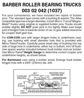 Micro Trains Line N 00302042 (1037) Barber Roller Bearing Trucks with Medium Extension Couplers - 1 Pair