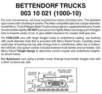 Micro Trains Line N 00310021 (1000-10) Bettendorf Trucks with Short Extension Couplers - 10 Pair