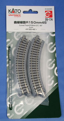 Kato USA Inc Unitrack Roadbed Track 6" 15cm 45-Degree Curve pkg(4) (Needs 8 Pieces for a Complete Circle)