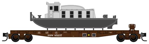 Micro Trains Line 50' Fishbelly-Side Flatcar w/Tug Boat Load Kit - Ready to Run