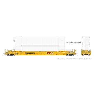 Rapido Trains Inc Gunderson 53' Husky Stack Well Car 3-Pack with 6 Containers - Ready to Run