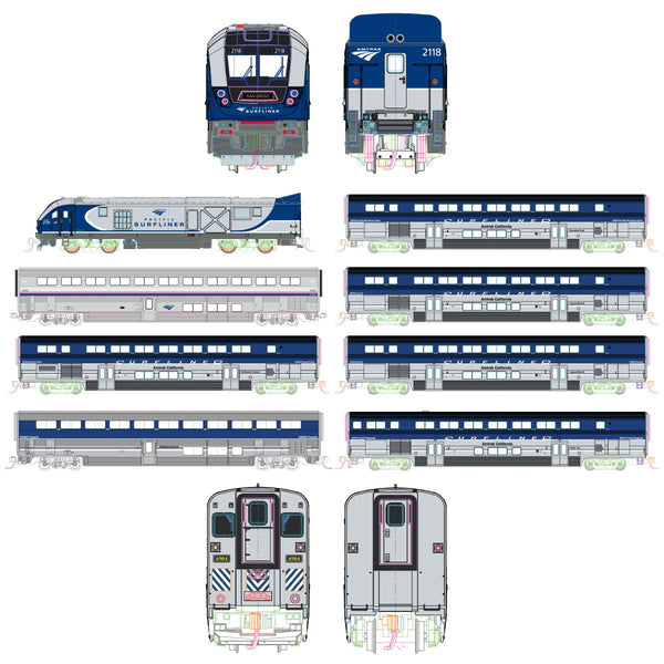 Kato N scale Amtrak Pacific Surfliner SC-44 Diesel 8-Unit Base Set with DCC