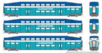 Rapido Trains Inc Bi-Level Commuter 2 Coach and Cab Car Set Coaster