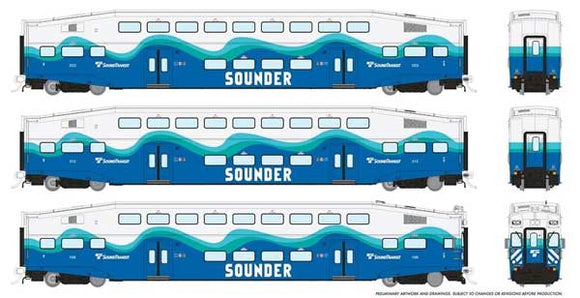 Rapido Trains Inc Bi-Level Commuter 2 Coach and Cab Car Set Sounder
