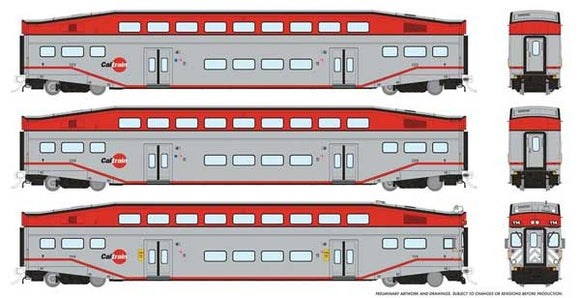 Rapido Trains Inc Bi-Level Commuter 2 Coach and Cab Car Set CalTrain