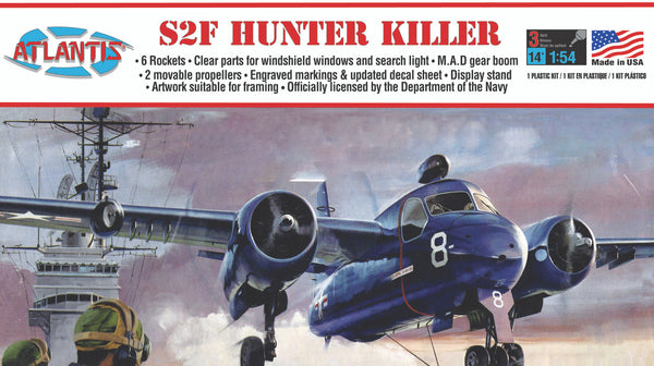 Atlantis Models Grumman US NAVY S2F Tracker Hunter Killer Plastic Model kit 1/54