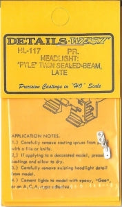 Details West 117 - Headlight Pyle Twin Sealed Beam (Late) 1 pair- HO Scale