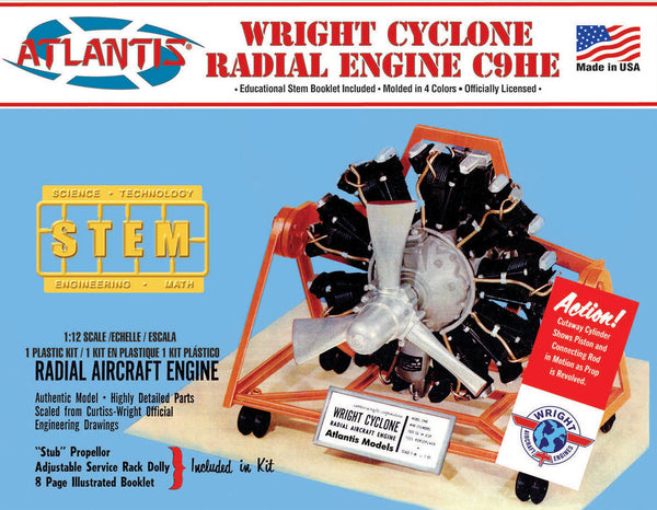 Atlantis Models Wright Cyclone Engine 1/12 scale plastic model kit made in the USA