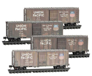 Micro Trains Line 40' Single-Door Boxcar No Roofwalk 4-Pack - Ready to Run