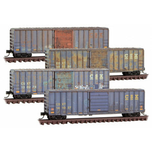 Micro Trains Line N Scale  50’ Rib Side Boxcar Weathered CSX 4-Pack