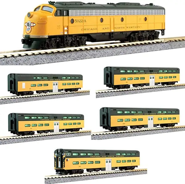 KATO #106-104 N Scale C&NW EMD E8A AND PULLMAN BI-LEVEL "400" TRAIN 6-UNIT SET