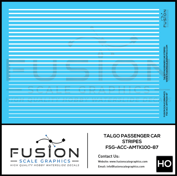 HO Scale Talgo Passenger Cars White Striping Decal Set