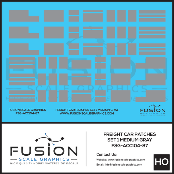 HO Scale Freight Car Patches Set 1 Medium Gray Decal Set
