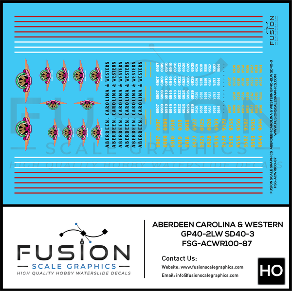 HO Scale Aberdeen Carolina and Western EMD GP40-2WL SD40-3 Locomotives Decal Set