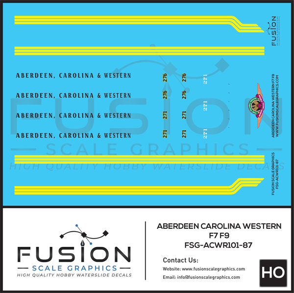 HO Scale Aberdeen Carolina & Western Railroad F7 F9 Locomotive Decal Set