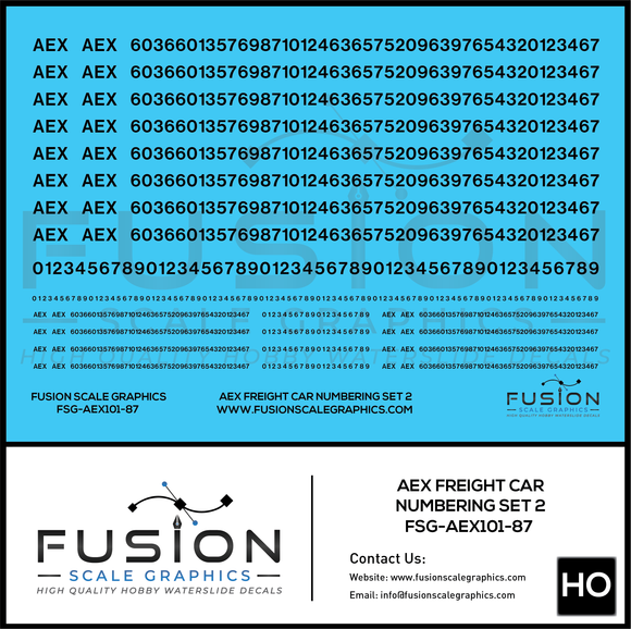 HO Scale AEX Reight Car Patch Decal Set Font 1