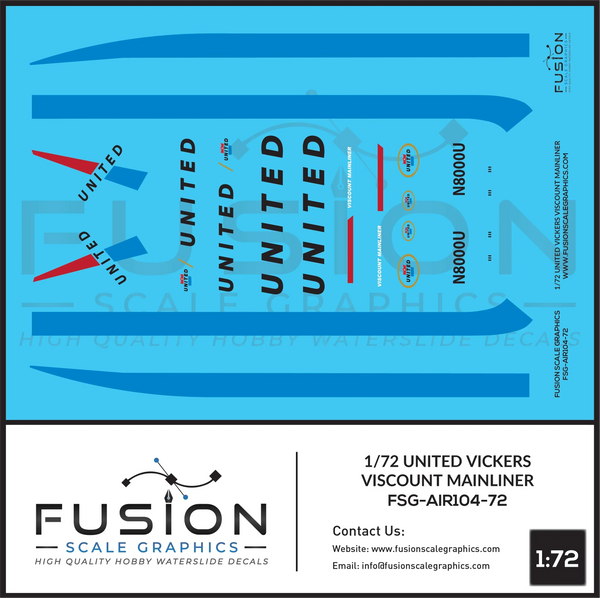 1/72 United Vickers Viscount Mainliner Aircraft Decal Set