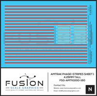 N Scale Amtrak Phase I Stripes Sheet 1 4.25mm Tall Decal Set