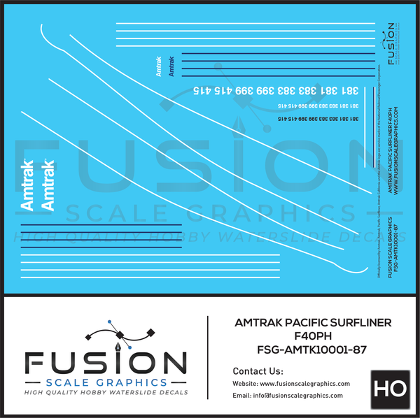 HO Scale Amtrak Pacific Surfliner F40PH Locomotive Decal Set