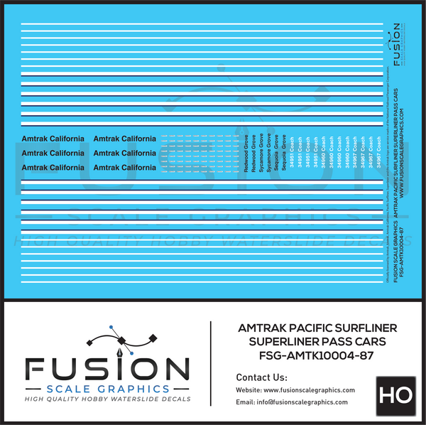 HO Scale Amtrak Pacific Surfliner Superliner Passenger Cars Decal Set