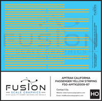 HO Scale Amtrak California Passenger Car Yellow Striping Decal Set