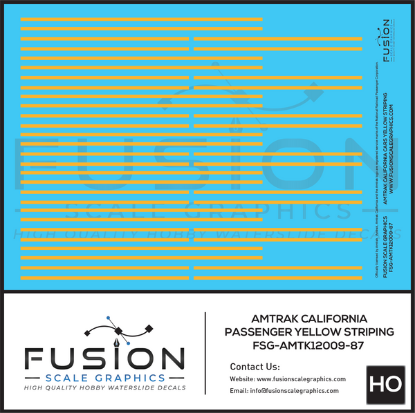 HO Scale Amtrak California Passenger Car Yellow Striping Decal Set