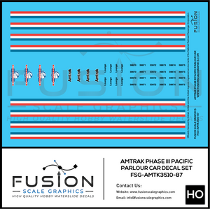 HO Scale Amtrak Phase III Pacific Parlour Car Decal Set