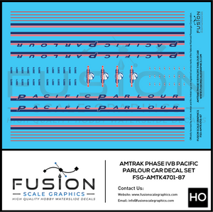 HO Scale Amtrak Phase IVb Pacific Parlour Car Decal Set
