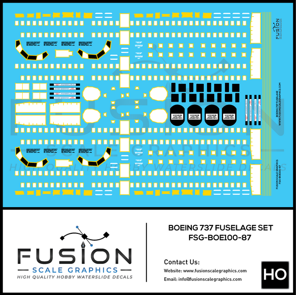 HO Scale Boeing 737 Fuselage Decal Set