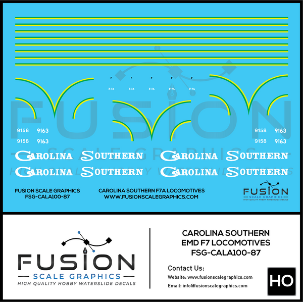 HO Scale Carolina Southern EMD F7 Locomotives Decal Set