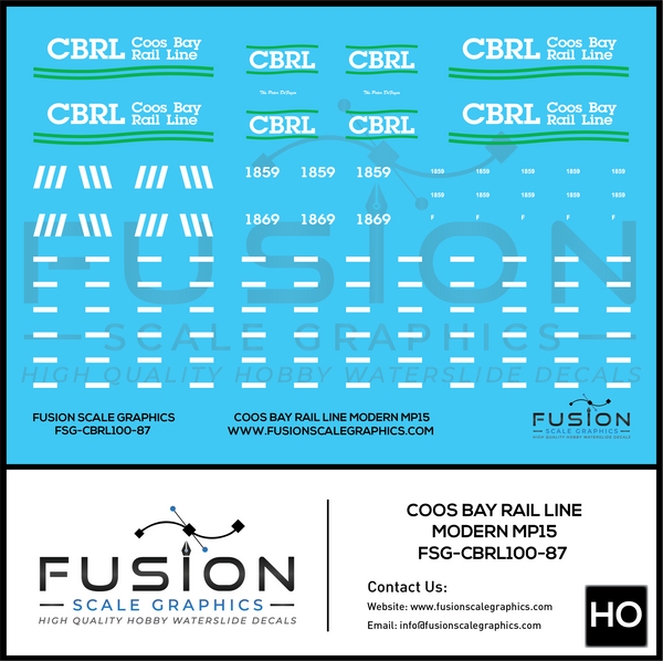 HO Scale Coos Bay Rail Line Modern MP15 Locomotive Decal Set