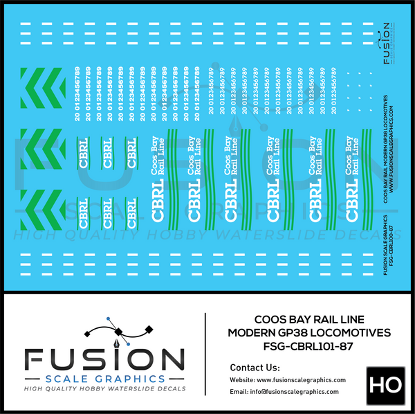 HO Scale Coos Bay Rail Line Modern GP38-2 Locomotive Decal Set