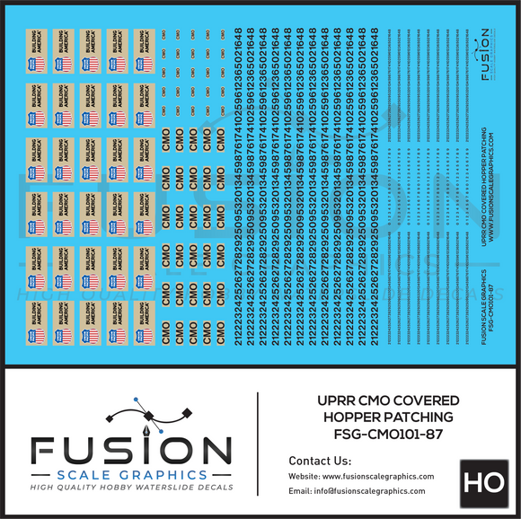 HO Scale Union Pacific CMO Covered Hopper Patching Decal Set