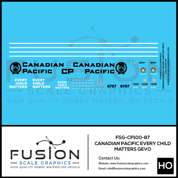 HO Scale Canadian Pacific Every Child Matters GEVO Decal Set