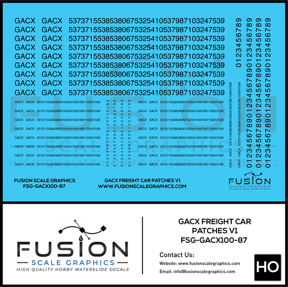 HO Scale GACX Freight Car Lettering Decal Set Font 1