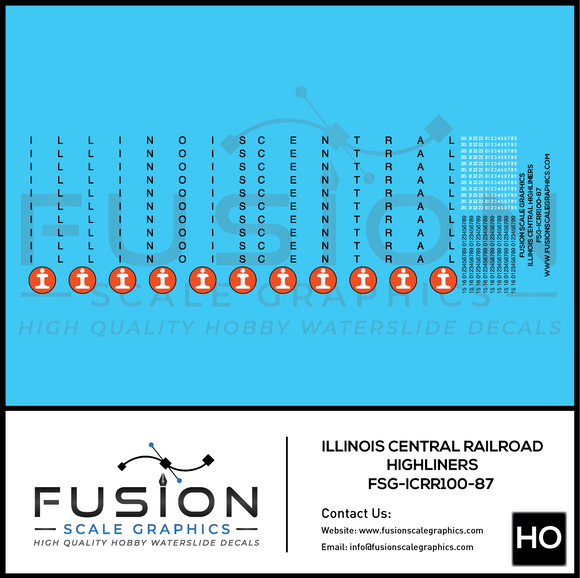 HO Scale Illinois Central Railroad Highliner Decal Set