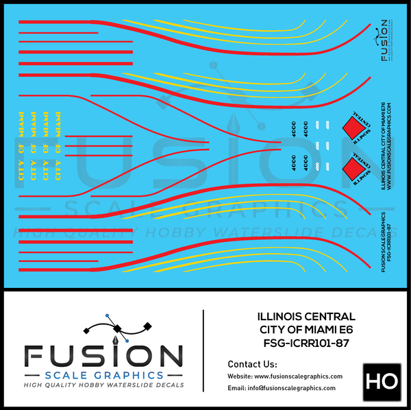 HO Scale Illinois Central EMD E6 City of Miami Locomotive Decal Set