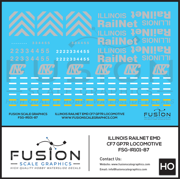 HO Scale Illinois Railnet EMD CF7 GP7R Locomotive Decal Set