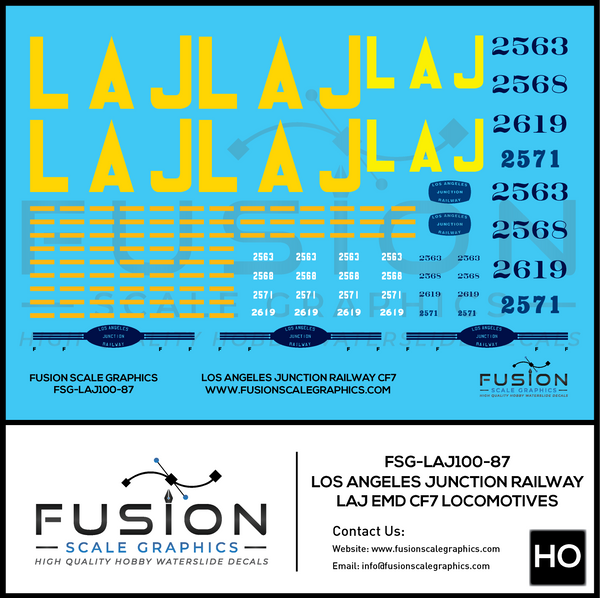 HO Scale Los Angeles Junction Railway CF7 Locomotives Decal Set