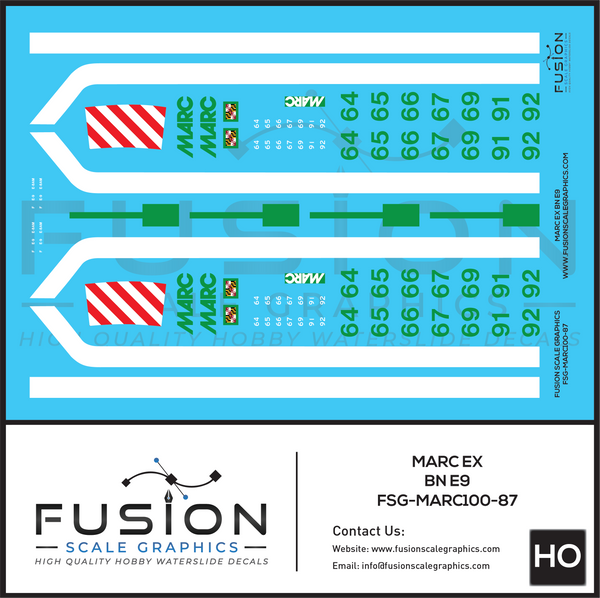 HO Scale MARC ex BN E9 Locomotives Decal Set