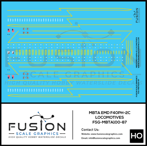 HO Scale MBTA EMD F40PH-2C Locomotive Decal Set