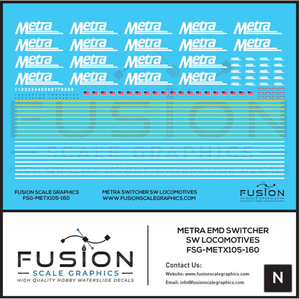 N Scale Metra EMD SW Switcher Locomotives Decal Set