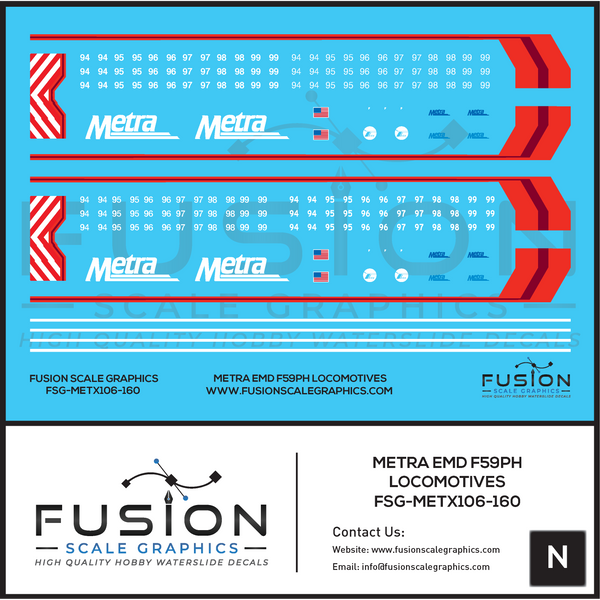 N Scale Metra EMD F59PH Locomotives Decal Set