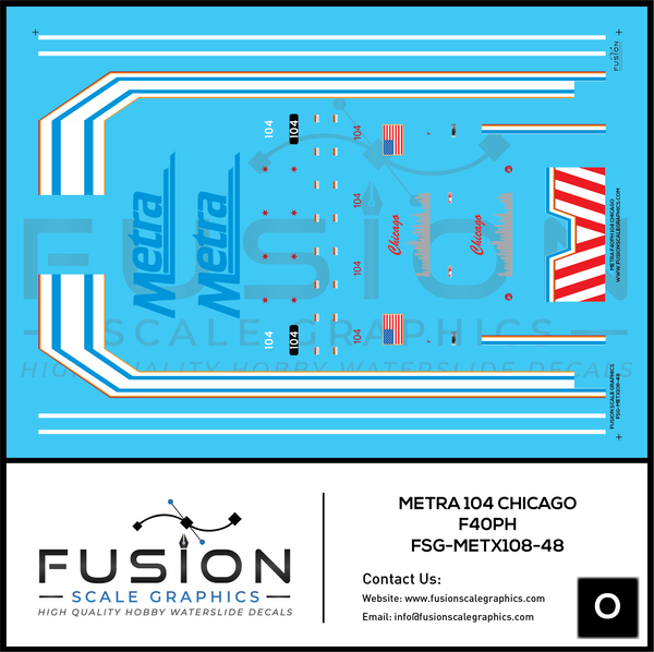 O Scale Metra 104 City of Chicago EMD F40PH Locomotive Decal Set