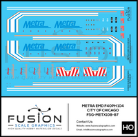 HO Scale Metra 104 City of Chicago EMD F40PH Locomotive Decal Set