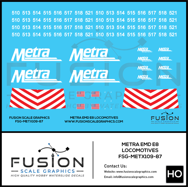 HO Scale Metra EMD E8 Locomotives Decal Set