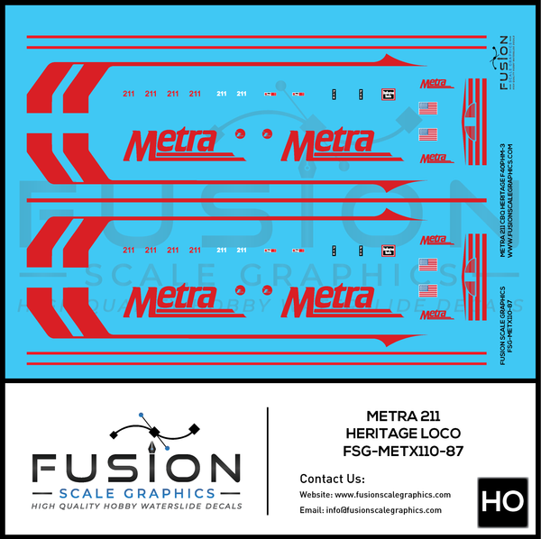 HO Scale Metra EMD F40PHM-3 211 CB&Q Heritage Locomotive Decal Set