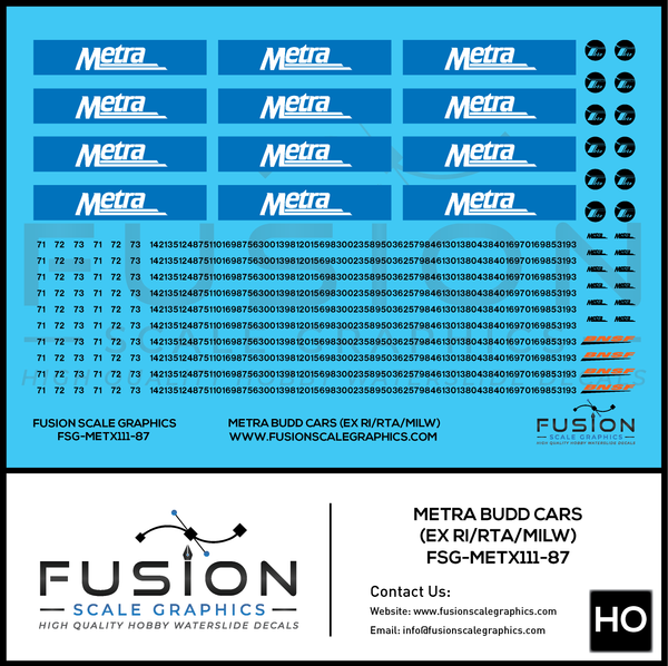 HO Scale Metra Budd Passenger Car Decal Set