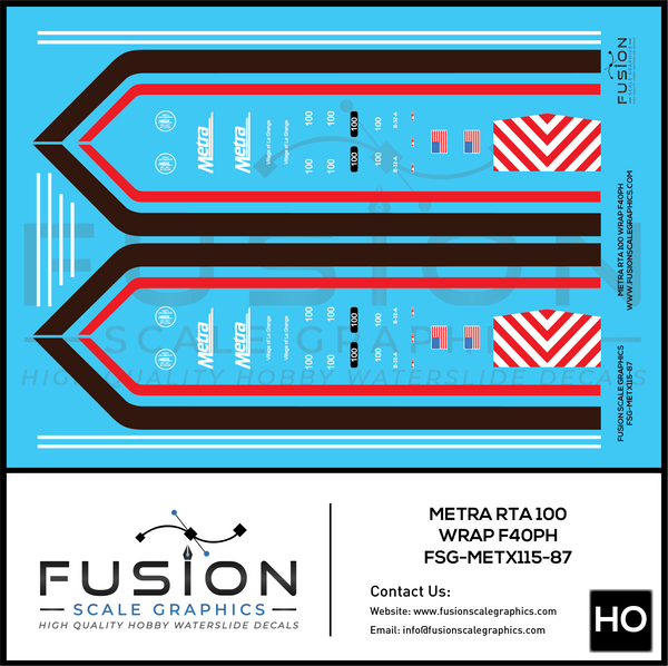 HO Scale Metra 100 RTA Wrap F40PH Decal Set